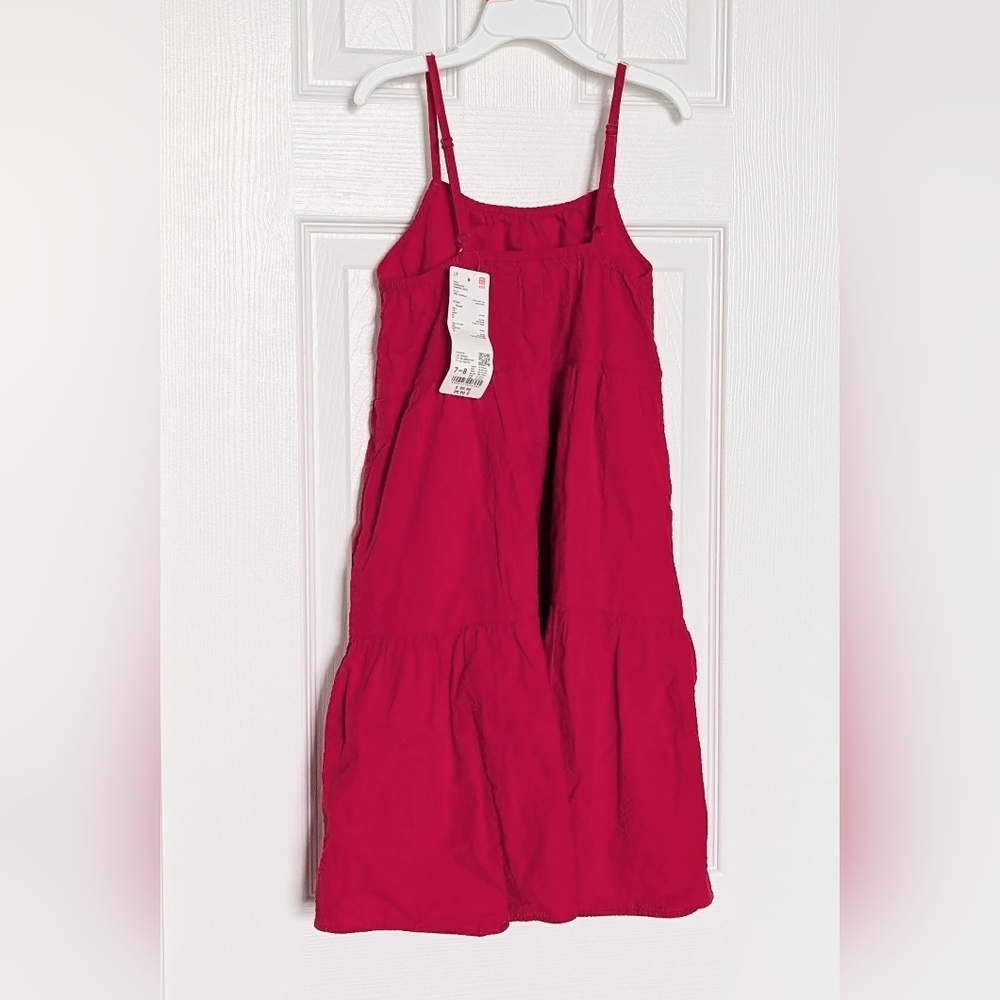 NWT Uniqlo Girls' (Size 7-8) Red Lightweight Seersucker Camisole Dress/Sundress - Picture 6 of 15